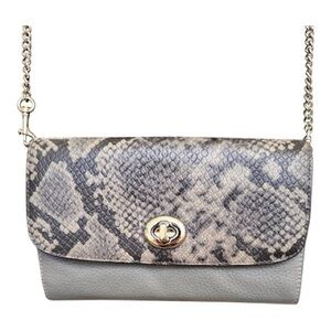 Coach Snakeskin Print leather Crossbody WOC Wallet on Chain Gray and Black